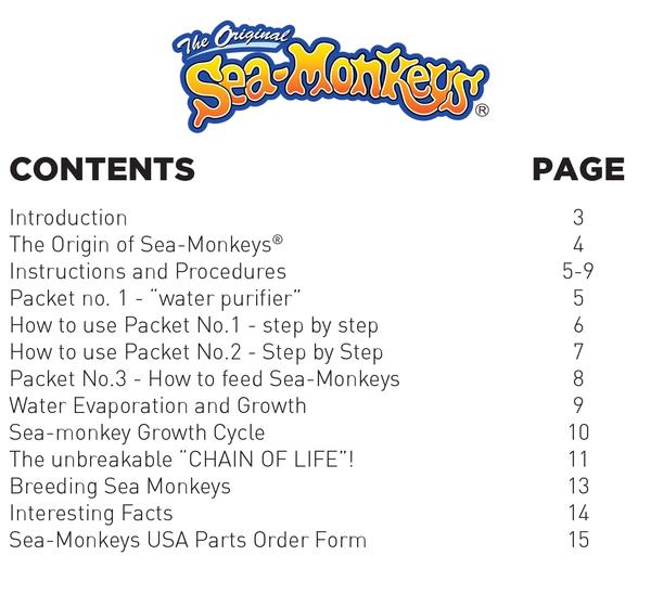 sea monkeys handbook contents